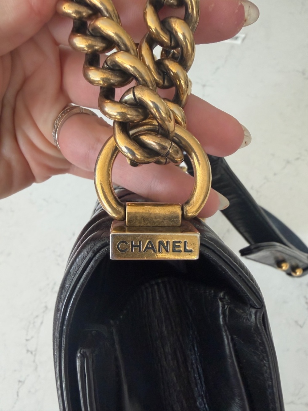 Chanel Small Boy Bag Black Quilted Calfskin Antique Gold Hardware Crossbody - Picture 16 of 16